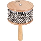 Heysland Wooden Cabasa Percussion Musical Instrument Metal Beaded Chain and Cylinder Pop Hand Shaker for Band Music Education 4.5inch