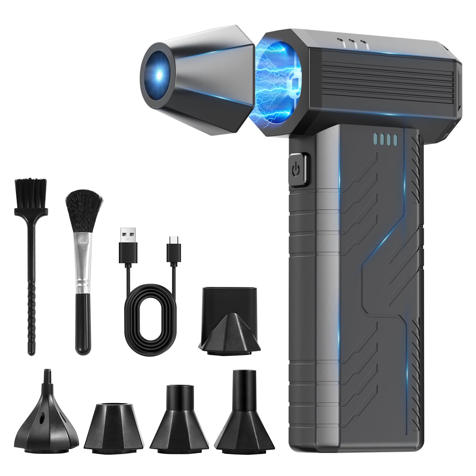 Photo 1 of Compressed Air Duster, 8000mAh 130,000 RPM Keyboard Cleaner, Replace Compressed air can, Computer Accessories for Outdoors, PC, Electronics, Snow and Car Dust Off(Deep Black)