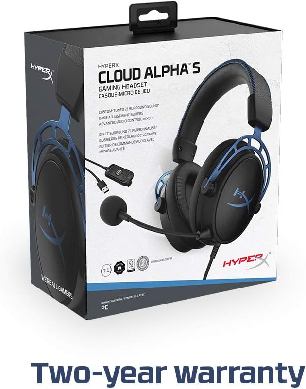 HyperX Cloud Alpha S - PC Gaming Headset, 7.1 Surround Sound, Adjustable Bass, Dual Chamber Drivers, Chat Mixer, Breathable Leatherette, Memory Foam, and Noise Cancelling Microphone - Blue: Computers & Accessories