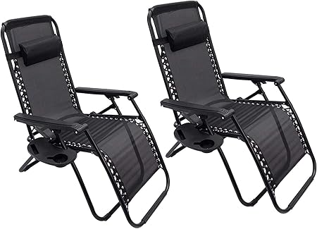 Amazon De 2 X Liegestuhl Verstellbar Kopfpolster Schwerelosigkeit Oxford Stahl Fussschoner Garten Liege Hochlehner Gartenstuhl Schwarz Modell 4