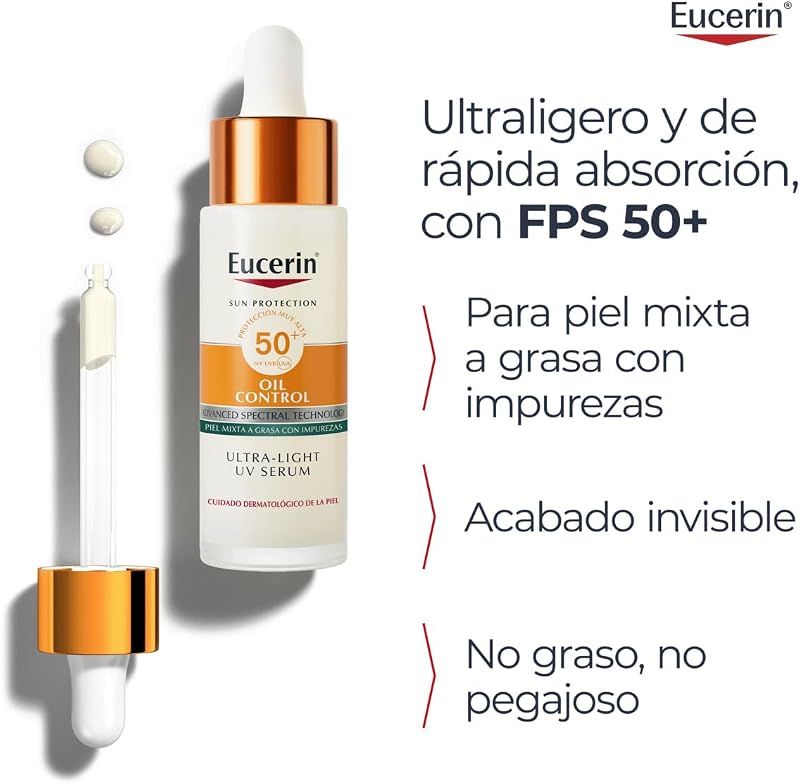 Sun Face Oil Control Sérum facial UV FPS50+ 30 ml - Protection solaire faciale 50 légère et matifiante - Sérum avec protection solaire 50+ et complexe anti-pollution - Invisible - Peau mixte