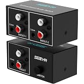 SGEYR RCA Switch 2 in 1 Out RCA switcher Selector 3.5mm Aux + RCA L/R Bi-Directional Stereo Audio Switcher A/B Analog Audio Switcher Black Metal Case