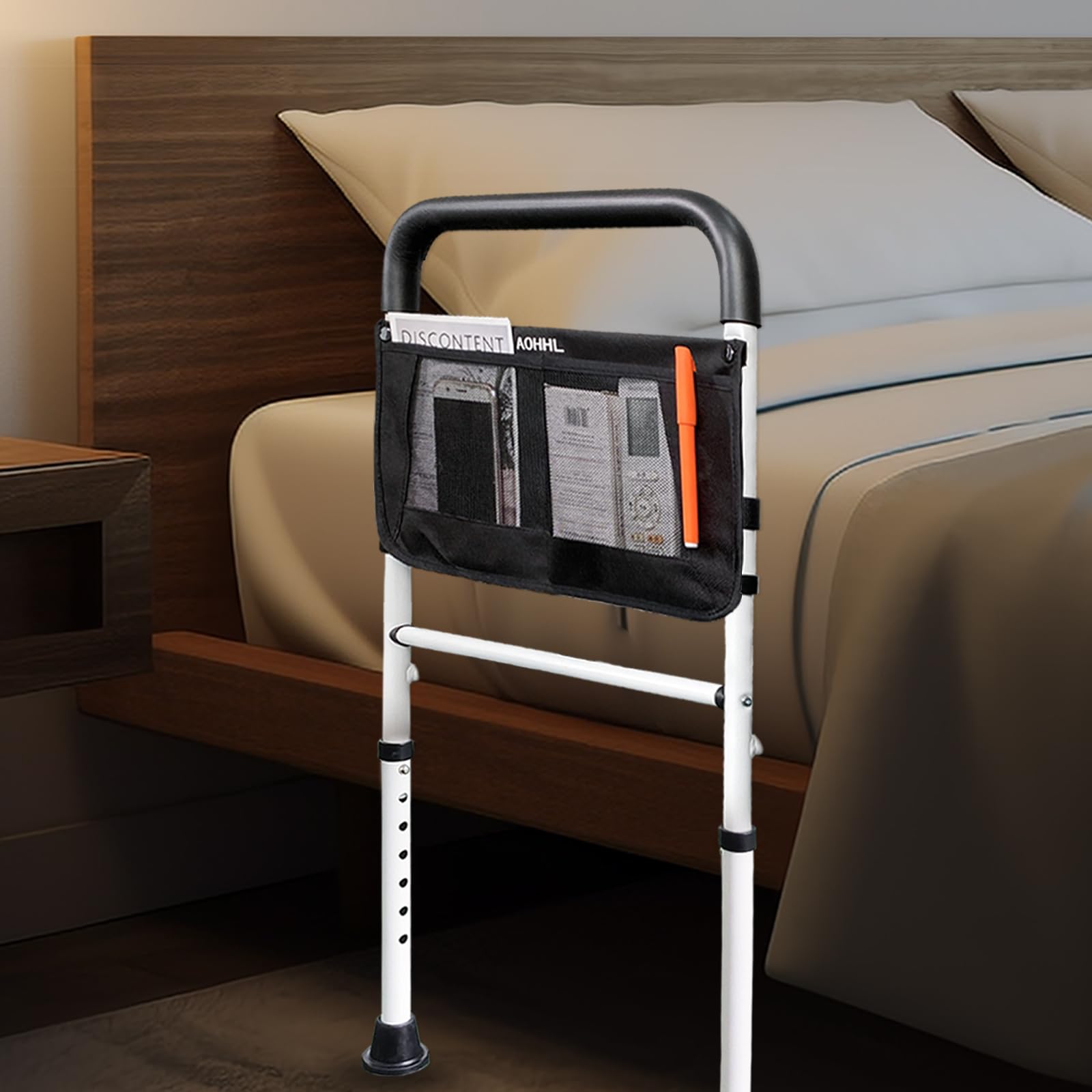 Bed Rails for Elderly Adults Safety with Adjustable Heights Storage Pocket Assist Support Side Railings for Seniors Citizens Slides Under Mattressbed Cane Medical Bed Guard Bed Handles Bars (White)