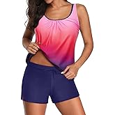 Aqua Eve Two Piece Women's Tankini Swimsuits Blouson Swim Tank Top with Shorts Modest Bathing Suits