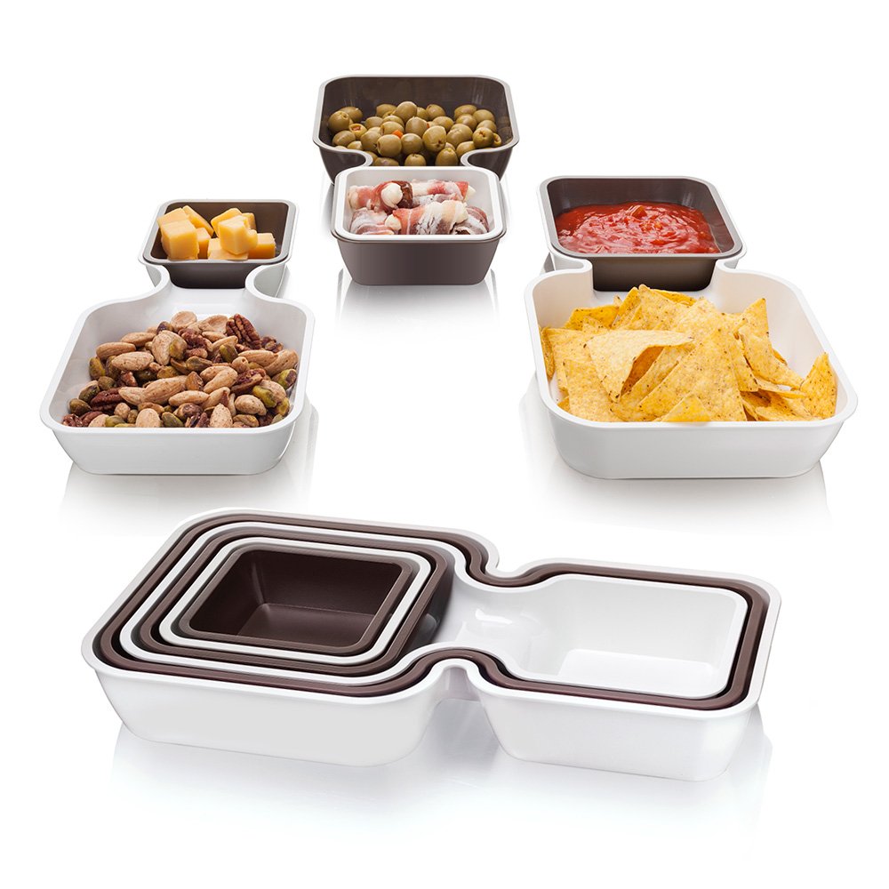 Tomorrow's Kitchen "Serve and Stack Bowl Set, White/Grey, 6-Piece