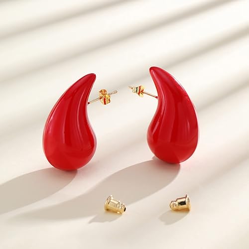 Apsvo Red Earrings Chunky Gold Hoop Earrings for Women