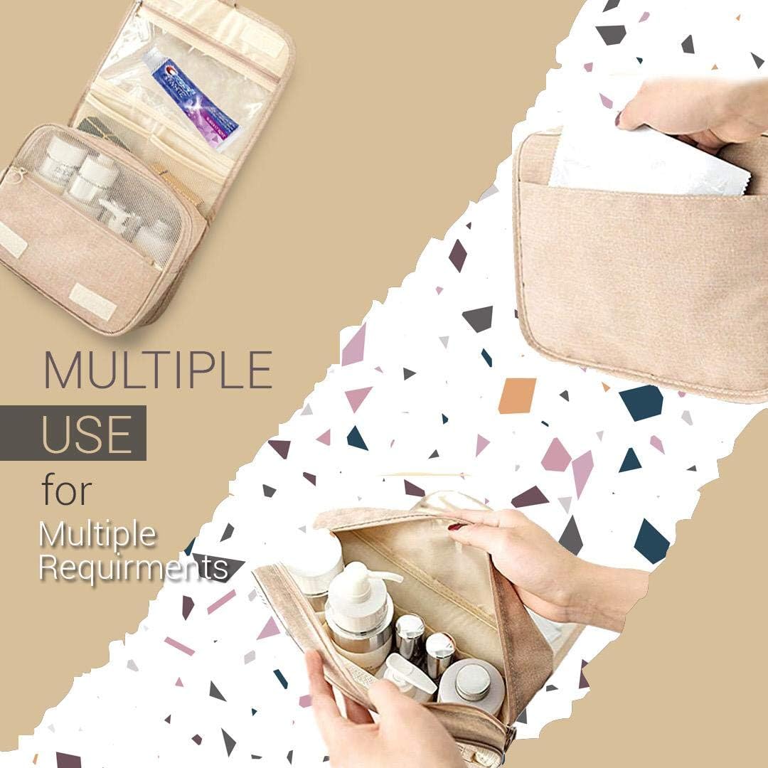 Hanging Travel Toiletry Bag for Women & Men by SacSage - Waterproof Organizer Bag with Hook for Toiletries Makeup Brushes Cosmetics Travel Essentials & Other Accessories (Beige)