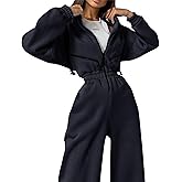 COZYPOIN Women Fleece Jumpsuits One Piece Outfits Hooded Sweatshirt Set High Waist Ladies Jumpsuit