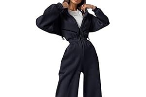COZYPOIN Women Fleece Jumpsuits One Piece Outfits Hooded Sweatshirt Set High Waist Ladies Jumpsuit