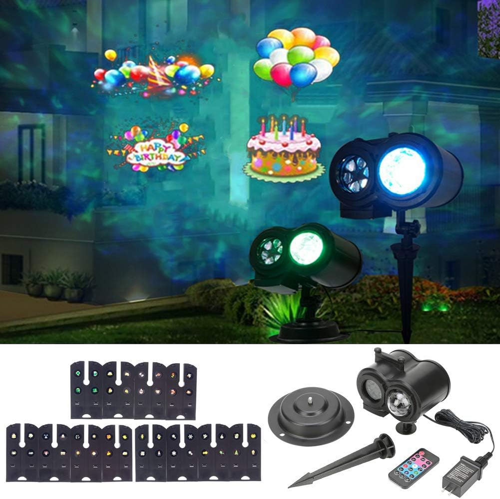 LLQ Holiday Projector Lights, Water Wave Projector Light, Remote Control LED Landscape Light with 12 Slides, 2 in 1 Outdoor/Indoor Yard Garden Decorations Lighting for Holiday, Birthday Party