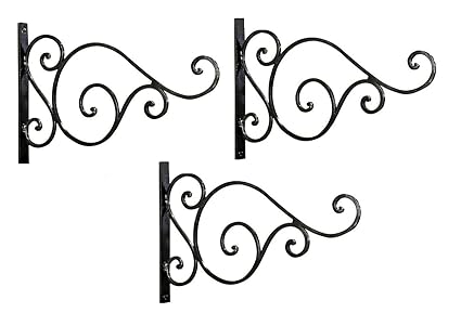 MFS Craft World Road cv3 Hanging Planters Iron L Brackets Heavy Duty/Wall Planter Hook/Flower Pot Bird Feeder Wind Chime Lanterns Hanger (Black) Set 3