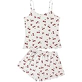 American Trends Cute Pajamas for Women Strawberry Print Cami Top and Shorts Pj Set Two Piece Pajama Set Sleepwear Sleep Set