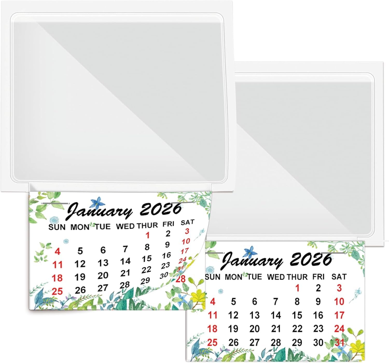 Photo 1 of 2026 Peel and Stick Calendar Stickers Hanging Mini Calendar Card Pocket Holders 2-in-1 Car Calendar Wall with Blank Clear Pocket for Auto Car Fridge Home Office 2 Pack