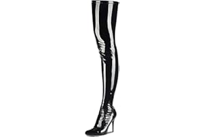 CAMSSOO Women's Patent Leather PU Thigh High Boots Pointy Toe Side Zippe Fashion Comfy Sexy Stiletto High Heel Over The Knee Boots