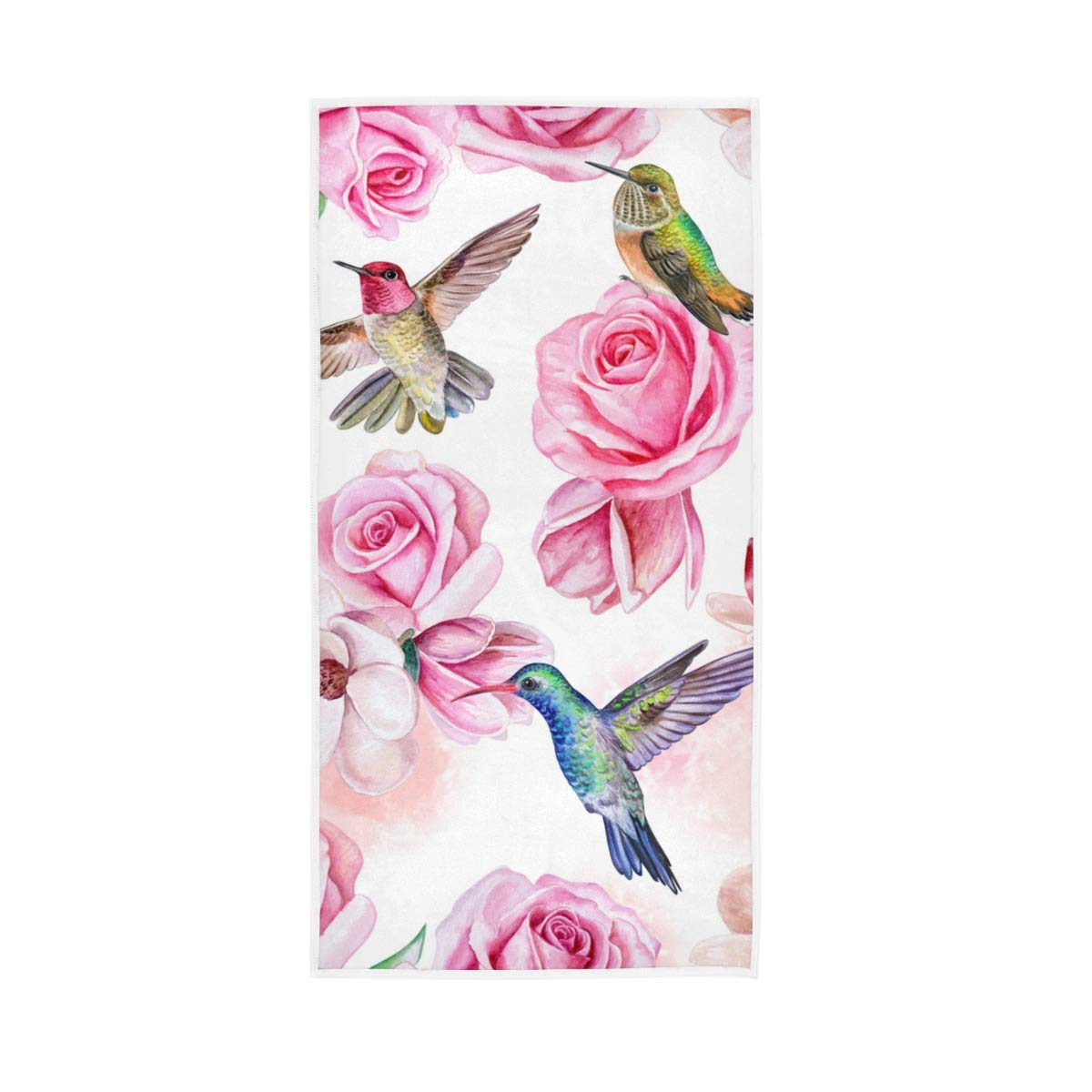 Moyyo Roses Magnolia Flowers Hummingbird Hand Towel Polyester Towel Sweat Towel Soft Lightweight Single-Sided Printing Hand Towel for Sport Gym Bathroom for Adults and Kids-30 x 15 inches