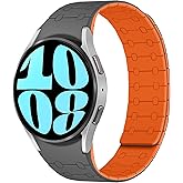 Amizee No Gap Bands Compatible with Samsung Galaxy Watch 7 6 5 4 FE Band 40mm 44mm/Watch 6 Classic 43mm 47mm/Watch 5 Pro 45mm/Watch 4 Classic, 20mm Magnetic Silicone Strap for Women Men, Gray/Orange