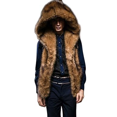 mioim Fellweste Herren Pelzweste Pelz Weste Kunstpelz Warm ärmellos Felljacke Winterjacke mit Große Pelzkragen S-XXXL