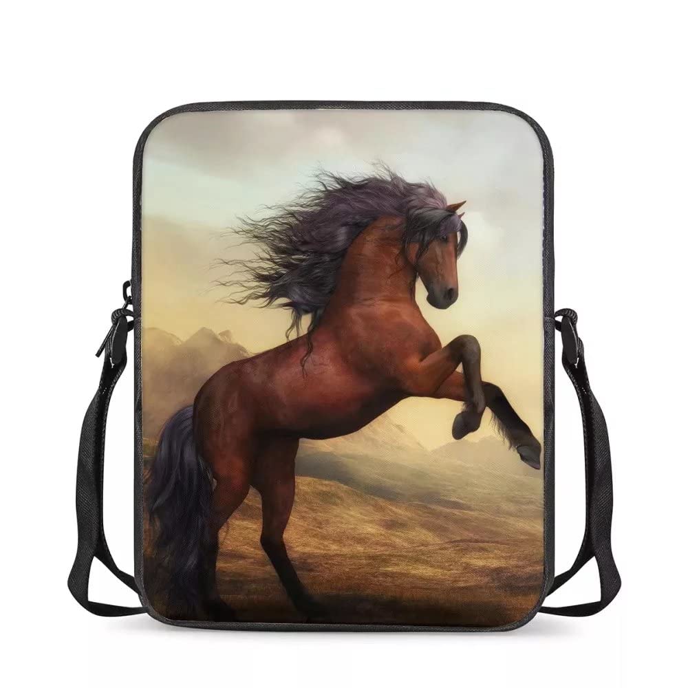 chaqlin Ladies Girls Large Wallet Handbags with Animal Horse Pattern Polyester Sling Messenger Totebags Unisex Kids Children Mini Crossbody Bags