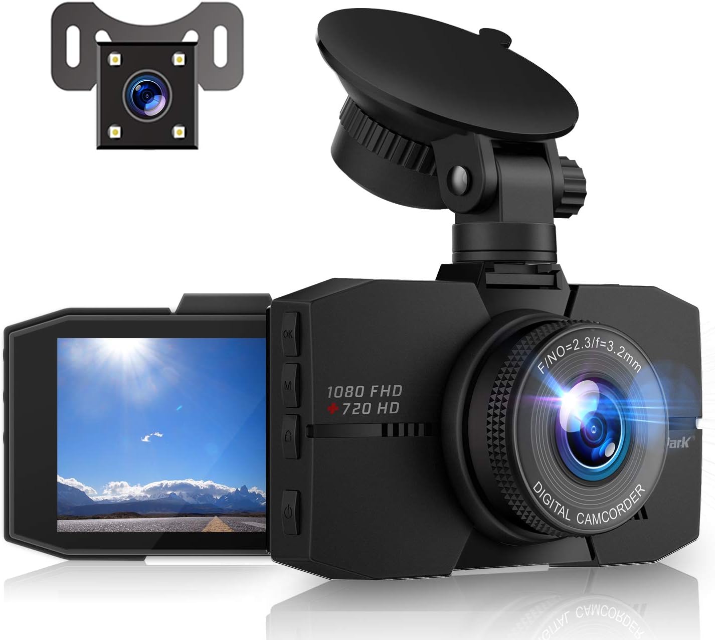 Campark Dash Cam for Cars Front and Rear with night vision 1080P Full HD Dashcam, Dual Dash Cams with 170ยฐWide Angle 3 Inch IPS Screen, Loop Recording, G-Sensor, Parking Monitor, WDR