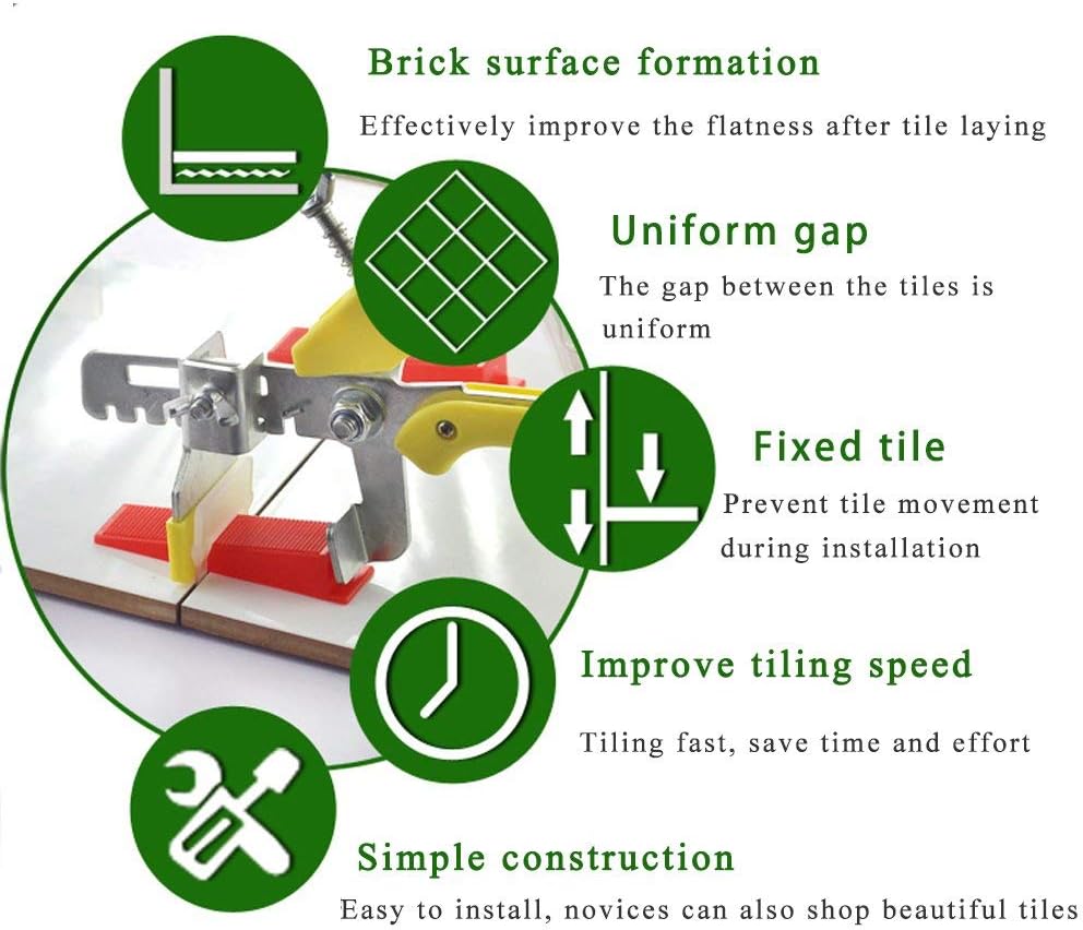Tile Leveling System, Premium 300 pcs 1/8" Tile Spacers Clips, 100 pcs Reusable Wedges and 1 pc Floor Tiles Pliers for Living Room Shower Floor/Wall Base Tile Leveler Tools for Installation - - 