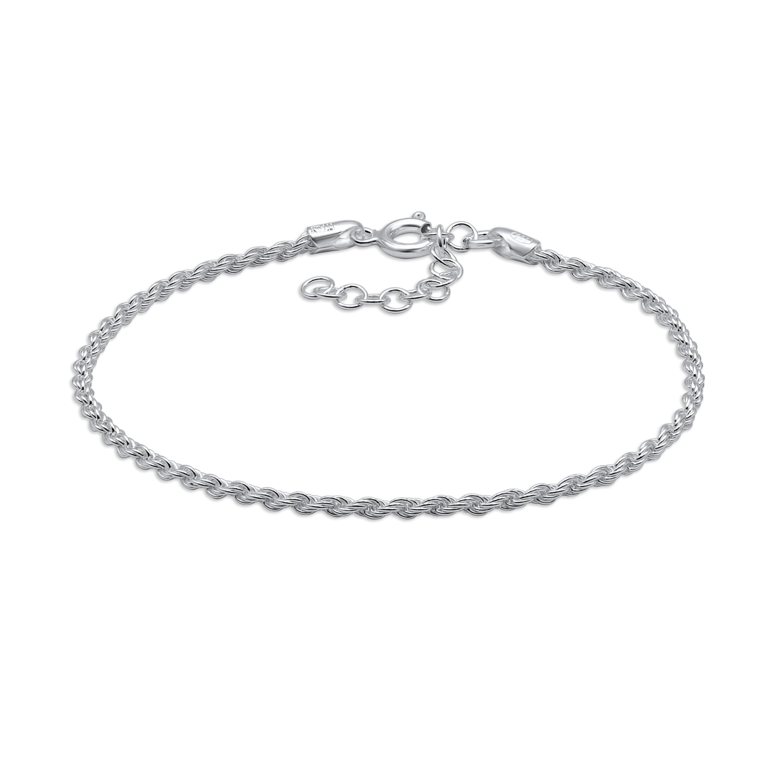 AKA Gioielli® - 925 Sterling Silver Rhodium Bracelet Women Men - 2 mm Rope Chain - 7.5 inch
