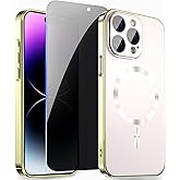 ZZYYQSL Magnetic Case for iPhone 14 Pro Max with Privacy Screen Protector and Full Camera Cover for iPhone 14 Pro Max, Sparkle Metal Glossy Luxury Color Phone Cases for 14 ProMax, No Fading-Gold