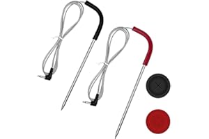 LESYAO 2-Pack Meat Thermometer Replacement for Pit Boss Pellet Grills and Smokers, 3.5 mm Plug Waterproof Probes with 2 Pack Probe Grommets
