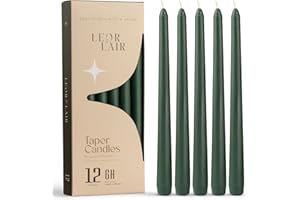 Leor & Lair Green Taper Candles - 12 Pack 10" Green Candlesticks for Christmas - Unscented Long Burning Candle Sticks for Spring, Home Decor, Dinner, Holidays, Weddings & Events