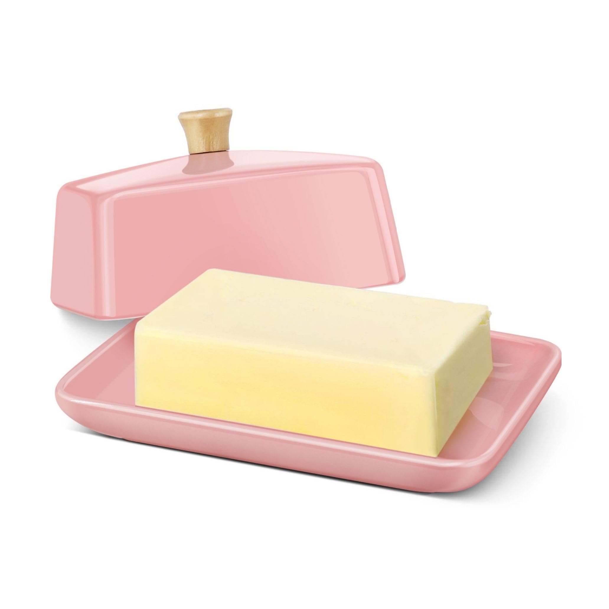 Photo 1 of ** SOLD AS  IS NO REFUND/RETURN ** SEE COMMENTS!
Flexzion Ceramic Pink European Butter Dish with Lid for Countertop (7 Inch) - Wide 2 Stick Double Butter Holder for Counter, Cream Cheese Container Storage Keeper