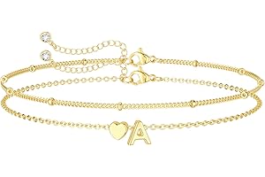DEARMAY Dainty Initial Heart 14K Gold Plated Bracelets for Women Trendy, Letter Charm Bracelet Jewelry Cute Simple Fashion Chain Gift