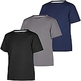 BIG ELEPHANT Kids UPF 50+ Rash Guard Shirts 3-Pack, Short Sleeve UV Sun Protection Athletic Tees for Youth Boys Girls
