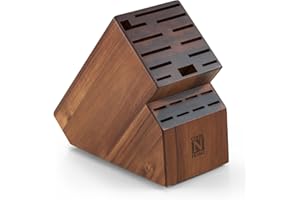 Cook N Home Acacia Wood Knife Storage Block without Knives, 20 Slot Universal Knife Holder Countertop Butcher Block Knife Stand for Easy Kitchen Storage