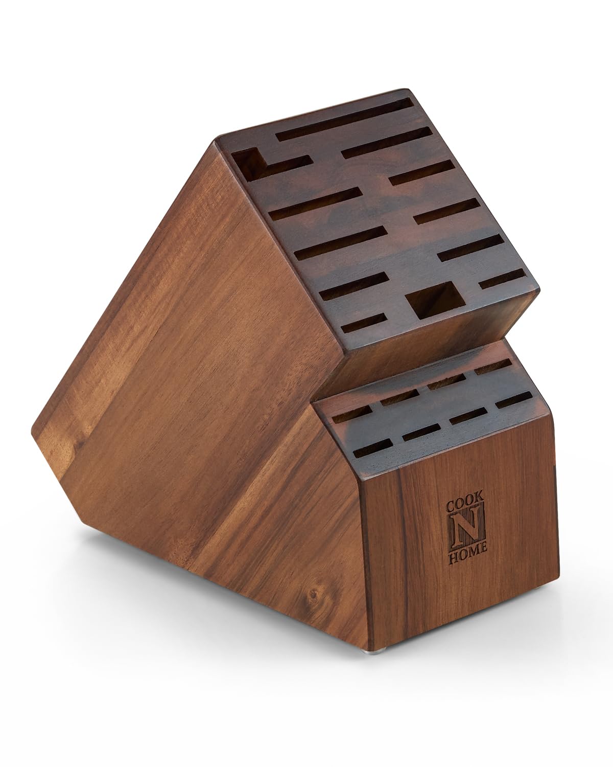 Photo 1 of Cook N Home Acacia Wood Knife Storage Block without Knives, 20 Slot Universal Knife Holder Countertop Butcher Block Knife Stand for Easy Kitchen Storage