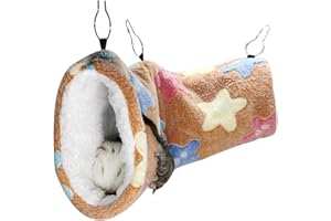 LEFTSTARER Guinea Pig Accessories Sugar Glider Cage Accessories Hamster Rat Toys Ferret Hammock Hanging Tunnel for Small Animals （Brown-Star）
