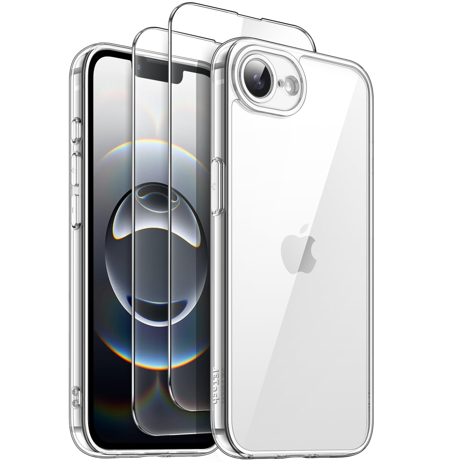 JETech 3 in 1 Case for iPhone 17e (2026) / iPhone 16e with 2 Pack Tempered Glass Screen Protectors, Non-Yellowing Shockproof Bumper Phone Cover, 6.1-Inch Display (Clear)