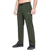 baleaf Men's Fleece Lined Water Resistant Pants Winter Thermal Sweatpants with Zipper Pockets Warm Open Bottom