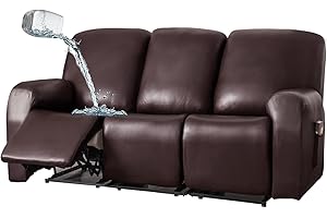JOKIVTOU 1/2/3 Seats PU Leather Stretch Recliner Cover Sofa Cover with Side Pockets Waterproof Slipcover Recliner Couch Cover Furniture Protector with Elastic Bottom Living Room