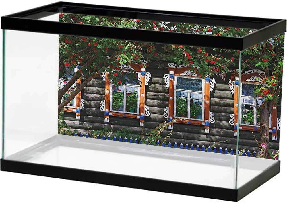 Tankcsard Aquarium Background Sticker Ships Wheel,Ship Helm Steering Wheel Abstract Waves Pattern Vintage Doodle Style Illustration, Red Blue Cling Decals Sticker