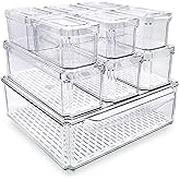 EASPACE 10-Pack Clear Fridge Organizer Bins with Lids & Drainage Holes, Stackable Container Set, BPA-Free Plastic Refrigerator Storage Containers for Food, Fruits, Vegetables, Meats (Multi-Purpose)