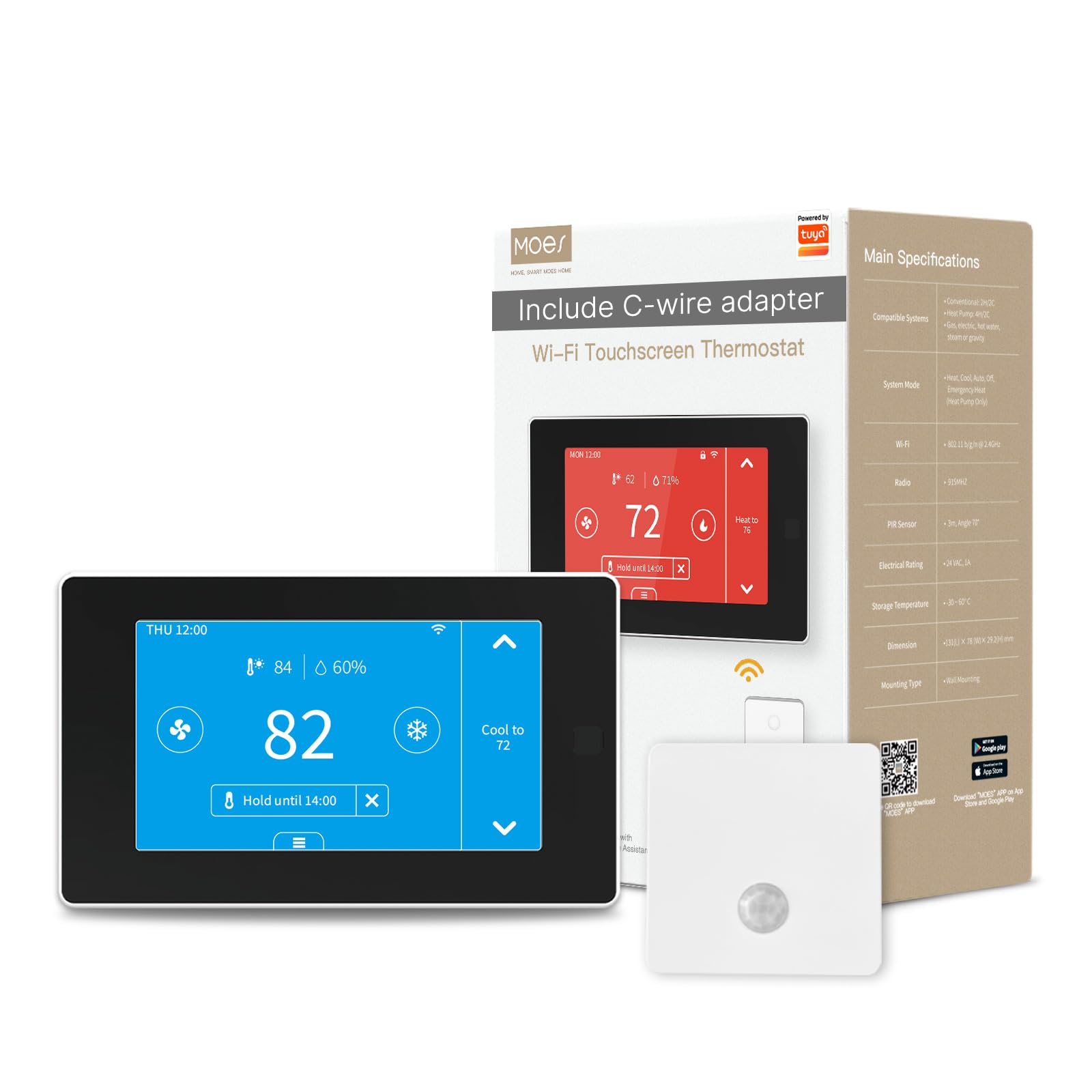 Photo 1 of MoesGo Programmable WiFi Smart Thermostat for Home, No C-Wire Required by C-Wire Adapter, with Zone Remote Sensor, Remote Control Tuya/Smart Life, Compatible with Alexa and Google Assistant, 24VAC