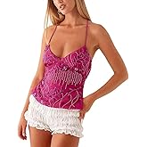 GRMLRPT Women Sequin Beaded Cami Top Sexy Going Out Tops V Neck Criss Cross Straps Backless Y2K Party Clubwear