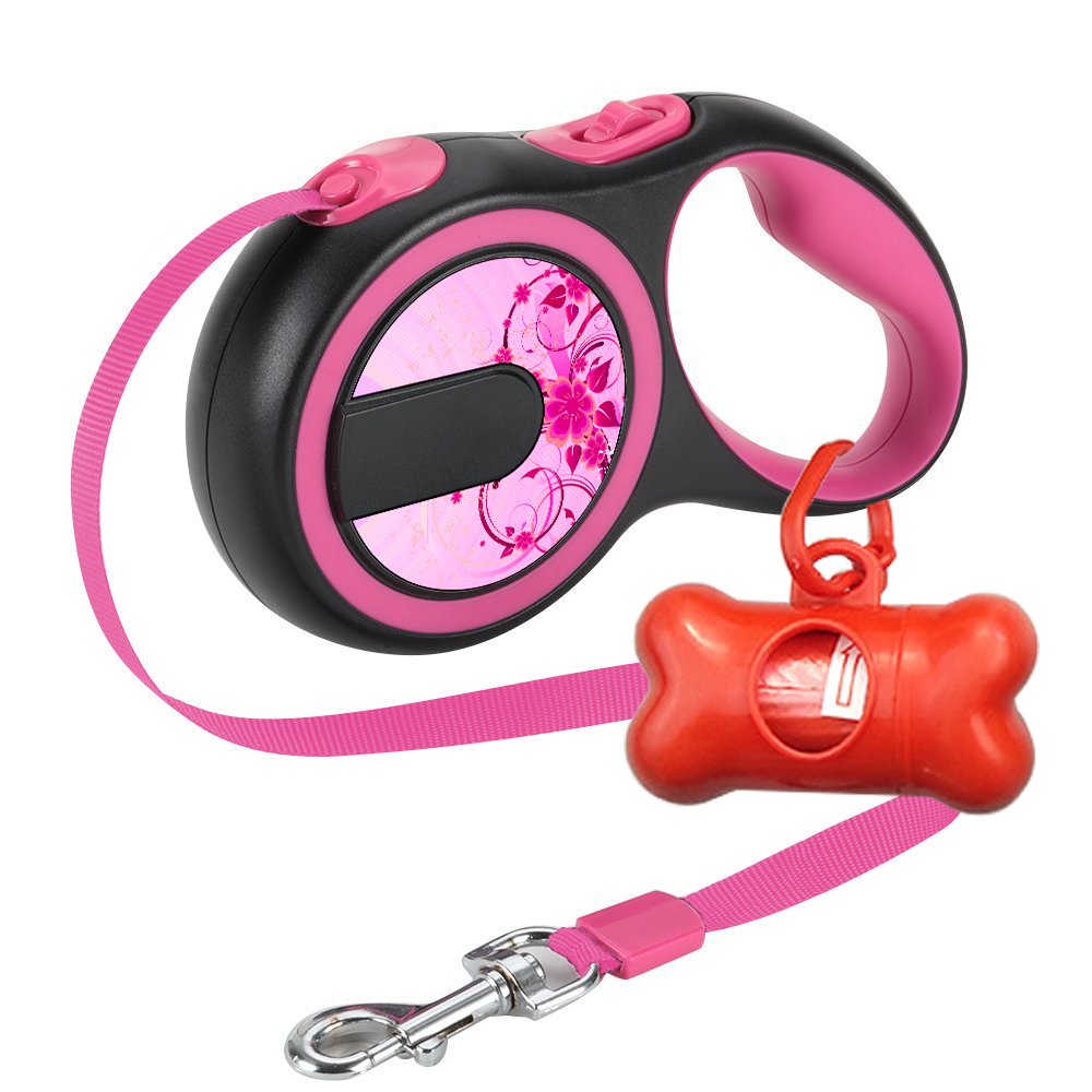 Musonic Retractable Dog Lead 16 FT 5M Durable Walking Lead 16FT, Pink