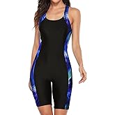 beautyin Women's Boyleg Unitard Swimsuits Racerback Athletic One Piece Bathing Suits Knee Length Bodysuits