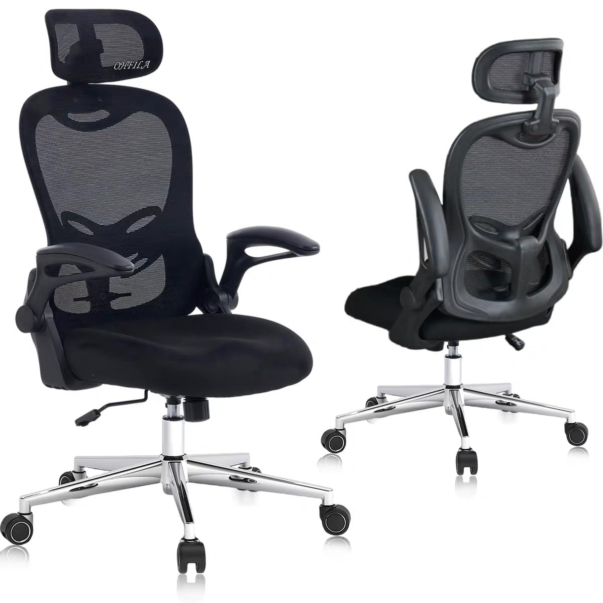 View 1 of ***MISSING MANY SCREWS*** OHFILA Office Chair, Ergonomic Breathable Mesh,Flip-Up Arms and Adjustable High Back Lumbar Support,Comfy Computer Chair for Home Office (Black, 407)
