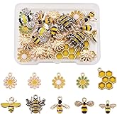 KISSITTY 28pcs/box Enamel Bee Charm Pendants Daisy Flower Dangle Charm for Earrings Necklace Bracelet Jewelry Making and Crafting