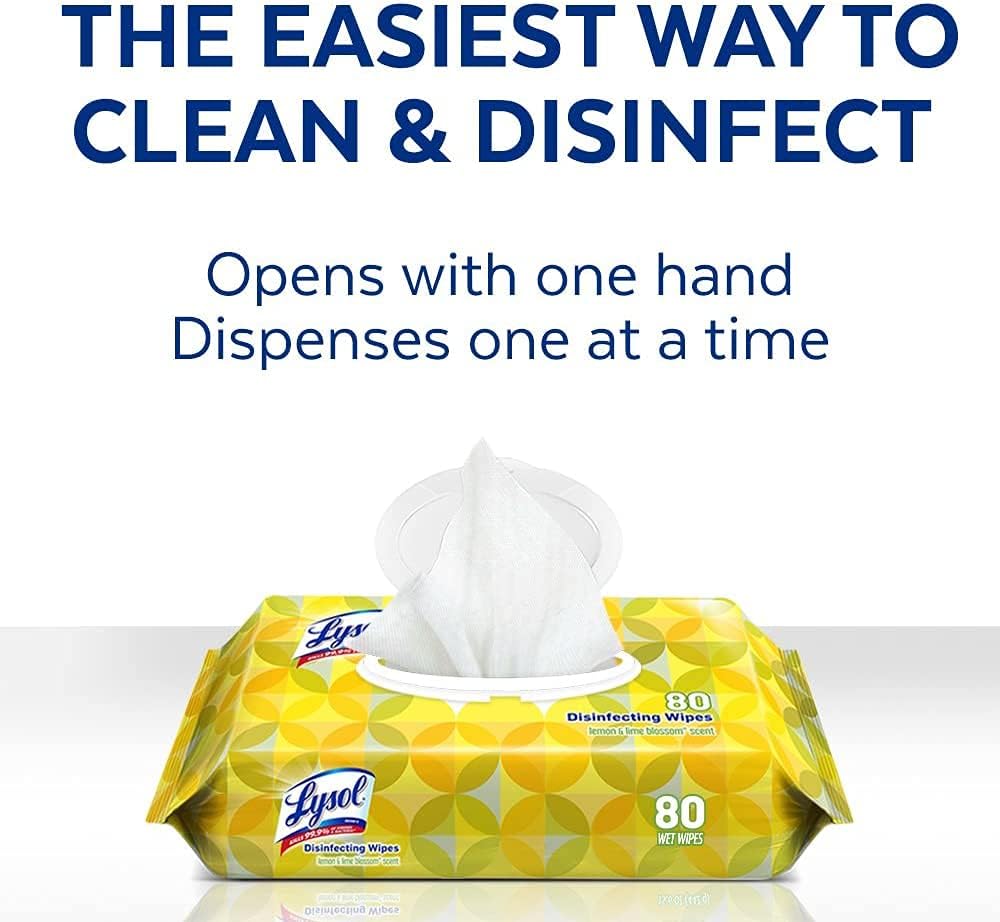 Lysol Handi-Pack Disinfecting Wipes, Lemon and Lime Blossom, Cleaning Wipes, Antibacterial Wipes, Sanitizing Wipes, Cleaning Supplies 80 Count (Pack of 4): Health & Personal Care