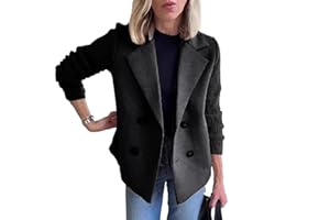 Women's Lapel Button Knit Patchwork Sleeve Casual Jacket, Pea Coat Double Breasted Blazer Sweater, Blazer Sweaters for Women