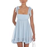 Women Y2k Tie Shoulder Mini Dress Sleeveless Flowy Babydoll Dress Boho Floral Aline Short Sundress