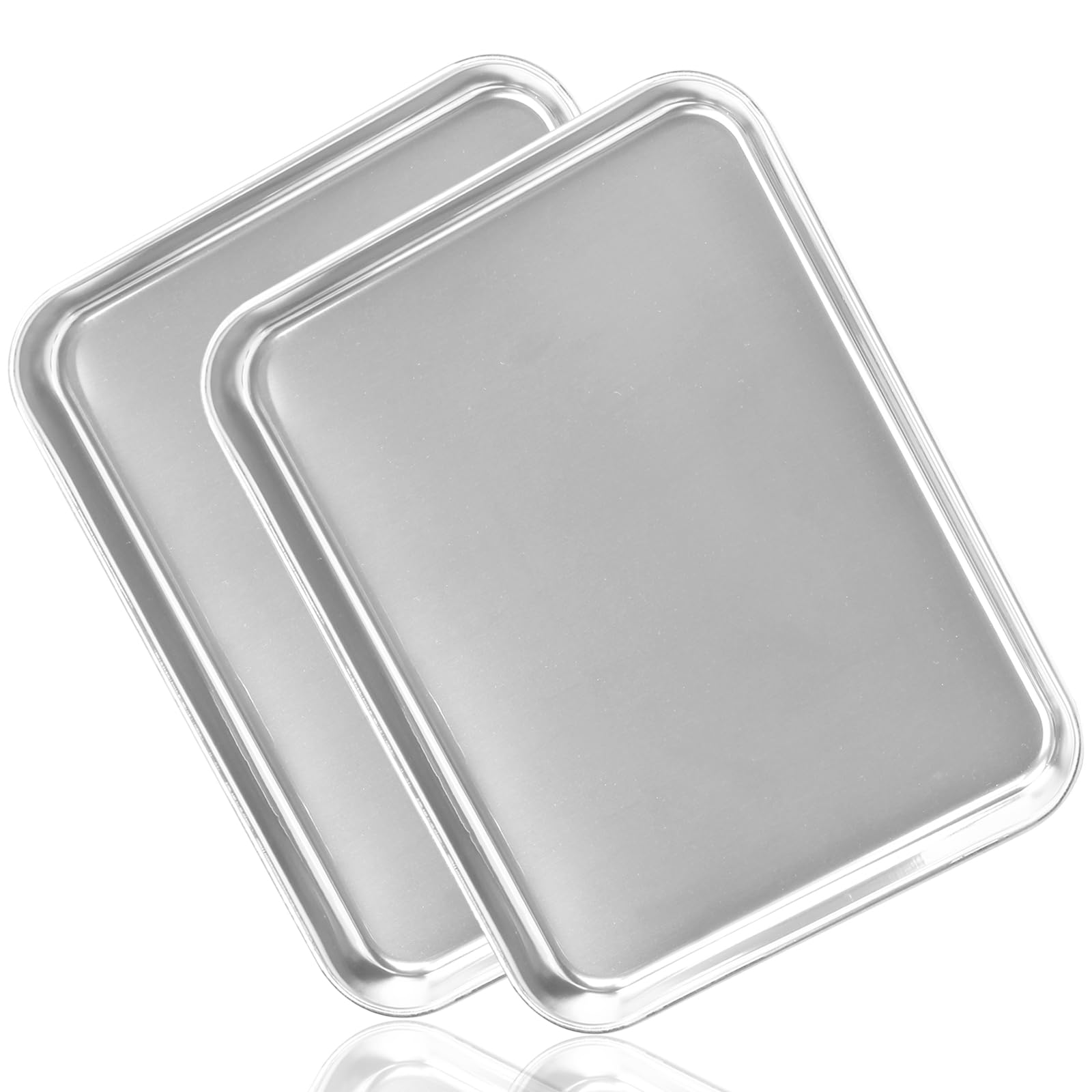 Photo 1 of 2 Pack Large Stainless Steel Tray, Non Toxic & Healthy, Mirror Finish & Rust Free Thickening Pan, for Baking Cookie Sheet, Lab Medical Instruments, Dental, Tattoo and Surgical (16'' x 12'' x 1'')