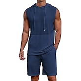 Uni Clau Men's Short Sleeve Summer Tracksuit Hooded Tanks Tops Sweatsuit 2 Piece Casual Sports Shorts Set